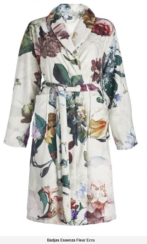 Badjas Fleur, bloemen, wit, Essenza bathrobe maat XS,S,M,L,XL,XXL